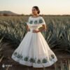 Off White Traditional Mexican Embroidered Agave Dress – Handmade Special Edition.