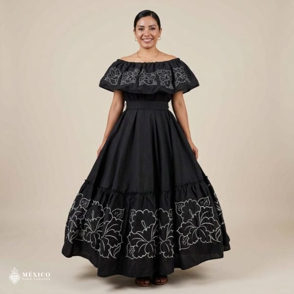 Traditional Mexican Embroidered Alcatraz Dress – Handmade Special Edition.