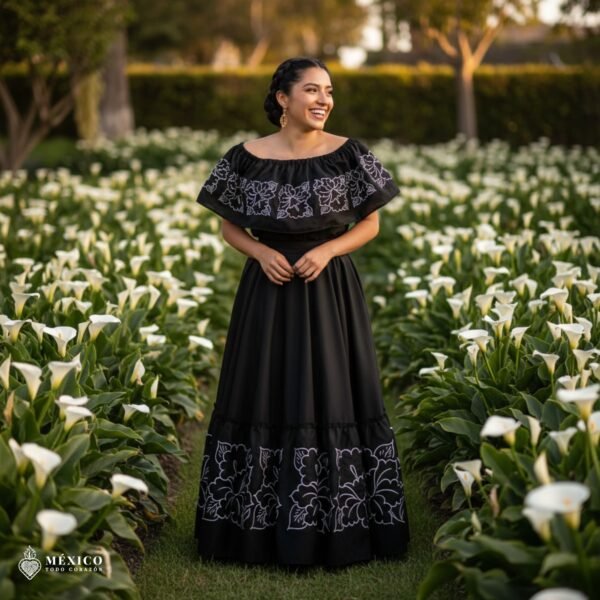 Traditional Mexican Embroidered Alcatraz Dress – Handmade Special Edition.
