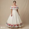 Off White Traditional Mexican Embroidered Floral Dress– Handmade Special Edition