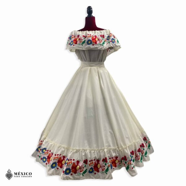 Off White Traditional Mexican Embroidered Floral Dress– Handmade Special Edition