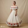 Off White Traditional Mexican Embroidered Floral Dress– Handmade Special Edition