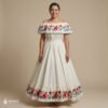 Off White Traditional Mexican Embroidered Floral Dress– Handmade Special Edition