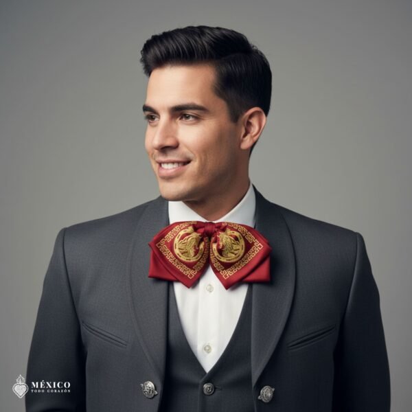Mexican Embroidered Charro Moño – Traditional Satin Mariachi Bow Tie