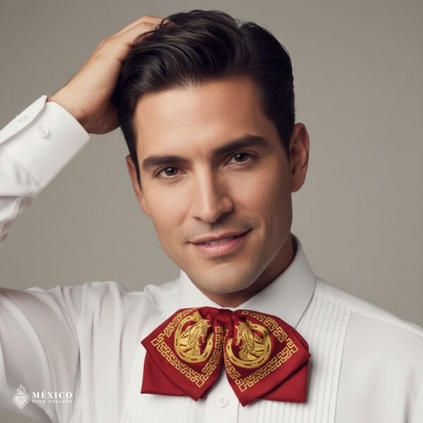 Mexican Embroidered Charro Moño – Traditional Satin Mariachi Bow Tie