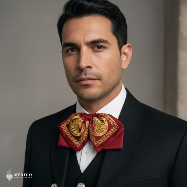 Mexican Embroidered Charro Moño – Traditional Satin Mariachi Bow Tie