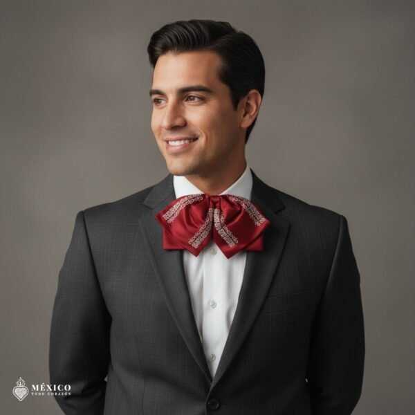 Mexican Embroidered Charro Moño – Traditional Satin Mariachi Bow Tie