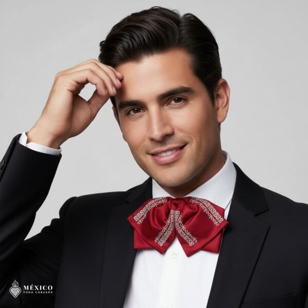 Mexican Embroidered Charro Moño – Traditional Satin Mariachi Bow Tie