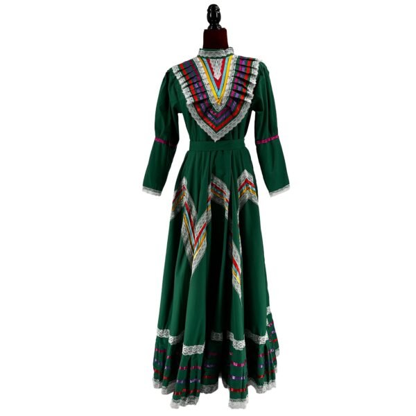 Green Traditional Jalisco One-Piece Dress for Girls & Teens (Size 14)