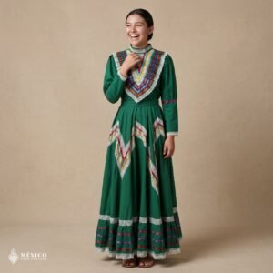 Green Traditional Jalisco One-Piece Dress for Girls & Teens (Size 14)