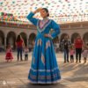 Light Blue Traditional Jalisco One-Piece Dress for Girls & Teens (Size 14)