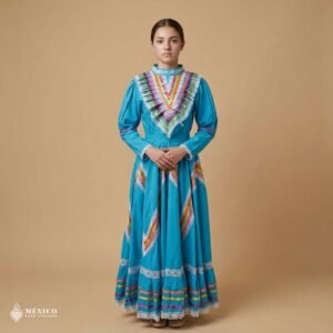Light Blue Traditional Jalisco One-Piece Dress for Girls & Teens (Size 14)
